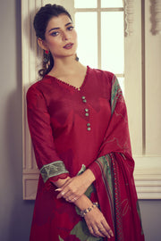 Pure Bemberg Silk Digital Print Red Casual Salwar Kameez