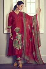 Load image into Gallery viewer, Pure Bemberg Silk Digital Print Red Casual Salwar Kameez