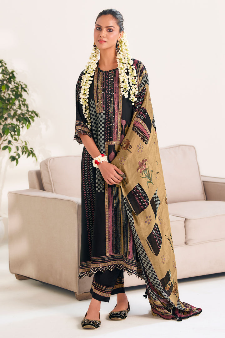 Black Pure Bemberg Silk Digital Print Salwar Suit