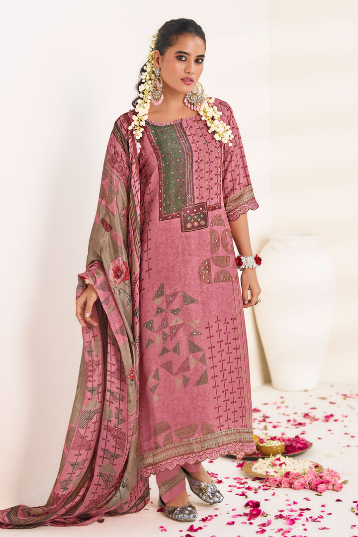 Pink Pure Bemberg Silk Digital Print Suit
