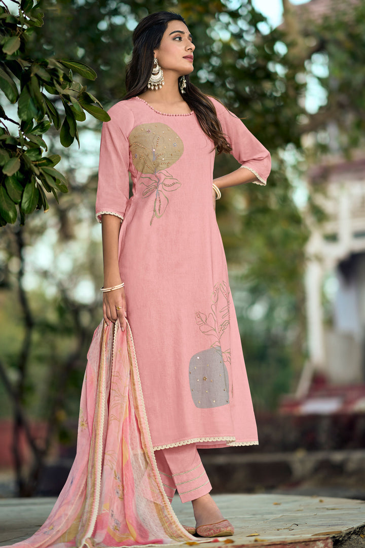 Pink Pure Cotton Digital Print  With Hand Work Dress