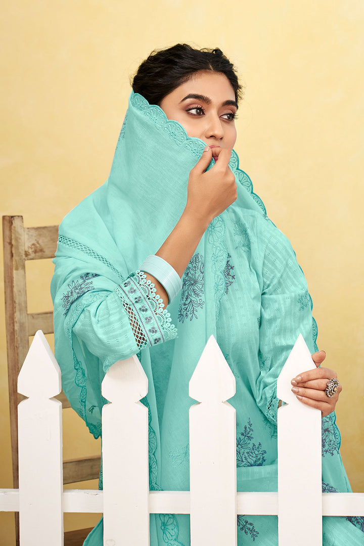 Elegant Lino Cotton Embroidered Straight Cut Salwar Kameez