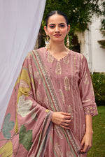 Load image into Gallery viewer, Pink Color Pure Muslin Silk Hand Block With Gold Print Casual Suit
