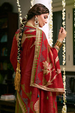Load image into Gallery viewer, Premium Bemberg Silk Slub Digital Print With Embroidered Straight Cut Salwar Kameez
