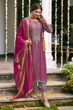 Load image into Gallery viewer, Rani Bemberg Silk Slub Digital Print With Embroidered Straight Cut Dress
