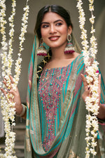 Load image into Gallery viewer, Cyan Bemberg Silk Embroidered Straight Cut Salwar Suit
