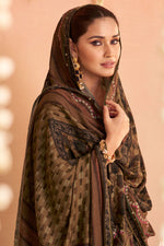 Load image into Gallery viewer, Radiant Ruby Brown Pure Pashmina Digital Print Salwar Kameez With Elegant Embroidery
