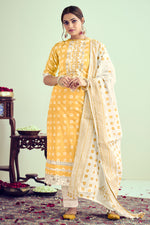 Load image into Gallery viewer, Yellow Pure Cotton Block Print With Embroidery Work Daily Wear Salwar Kameez
