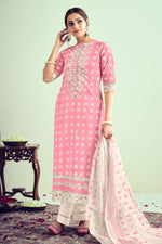 Load image into Gallery viewer, Pink Pure Cotton Block Print With Embroidery Work Daily Wear Dress
