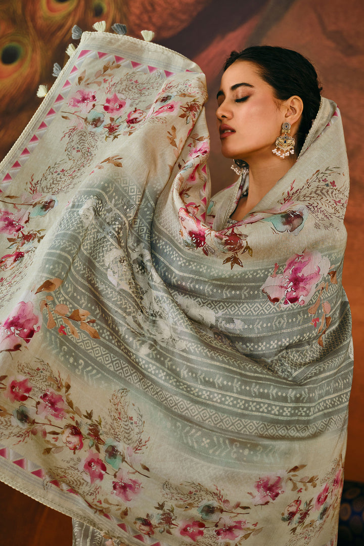 Grey Pure Moga Silk Digital Print Casual Salwar Suit