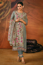 Load image into Gallery viewer, Grey Pure Moga Silk Digital Print Casual Salwar Suit