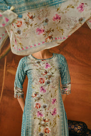 Cyan Pure Moga Silk Digital Print Casual Suit