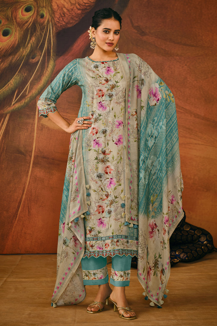 Cyan Pure Moga Silk Digital Print Casual Suit
