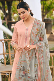 Peach Pure Cotton Butti Embroidered Straight Cut Dress