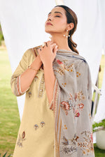 Load image into Gallery viewer, Pure Cotton Butti Embroidered Straight Cut Salwar Kameez In Beige Color
