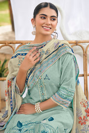 Light Cyan Embroidered Straight Cut Salwar Suit