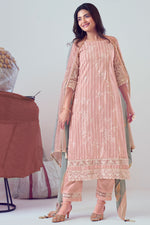 Load image into Gallery viewer, Peach Color Pure Cotton Block Print With Embroidery Work Salwar Suit
