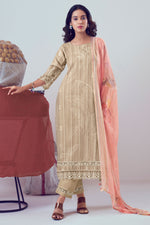 Load image into Gallery viewer, Beige Color Pure Cotton Block Print With Embroidery Work Salwar Suit
