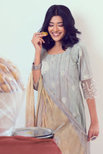 Load image into Gallery viewer, Grey Color Pure Cotton Block Print With Embroidery Work Salwar Suit
