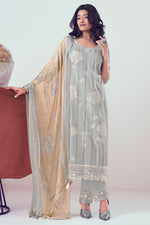 Load image into Gallery viewer, Grey Color Pure Cotton Block Print With Embroidery Work Salwar Suit
