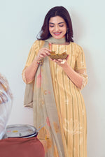 Load image into Gallery viewer, Yellow Color Pure Cotton Block Print With Embroidery Work Salwar Suit
