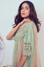 Load image into Gallery viewer, Pure Cotton Sea Green Color Block Print With Embroidery Work Salwar Suit
