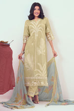 Load image into Gallery viewer, Pure Cotton Block Print With Embroidery Work Beige Color Salwar Suit
