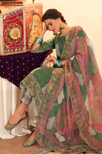 Load image into Gallery viewer, Dark Green Pure Tissue Hand Batik Print Designer Dress
