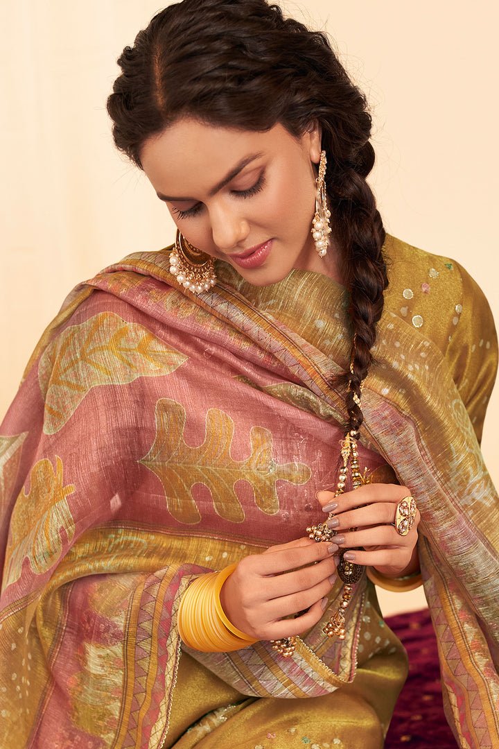 Pure Tissue Mustard Hand Batik Print Designer Salwar Suit