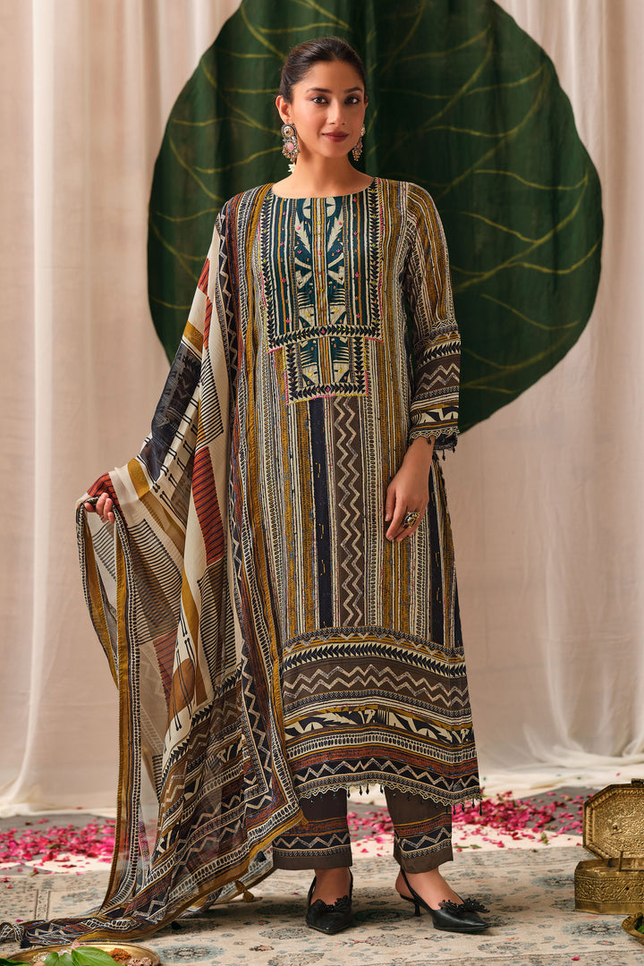 Pure Kutch Satin Ajrak Print Embroidered Designer Salwar Kameez