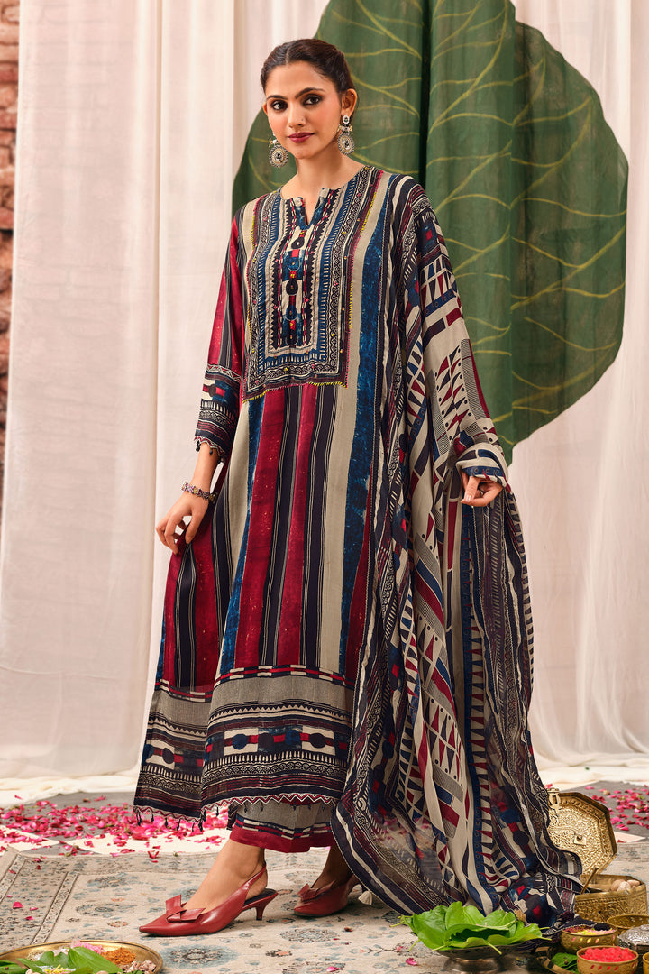 Premium Kutch Satin Ajrak Print Festive Wear Salwar Suit