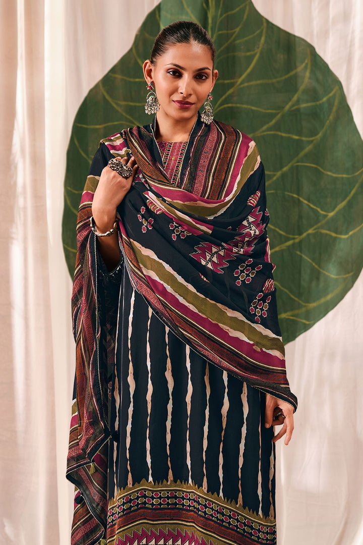 Pure Kutch Satin Ajrak Print Bemberg Chinon Dupatta Designer Salwar Suit