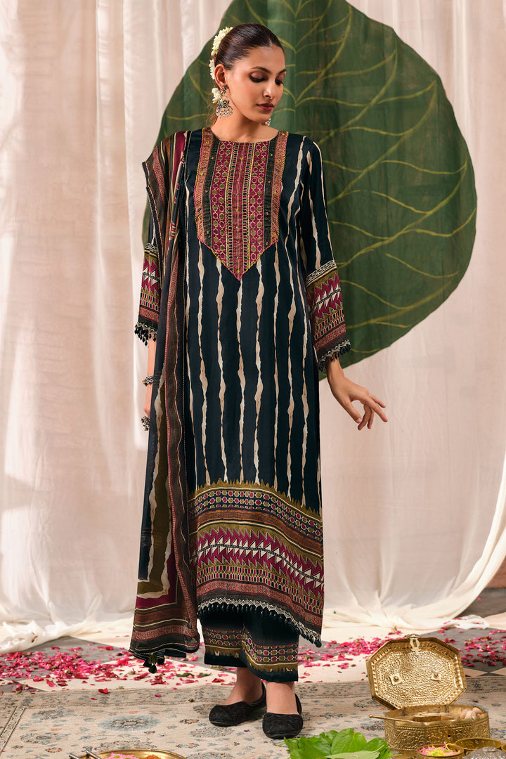Pure Kutch Satin Ajrak Print Bemberg Chinon Dupatta Designer Salwar Suit