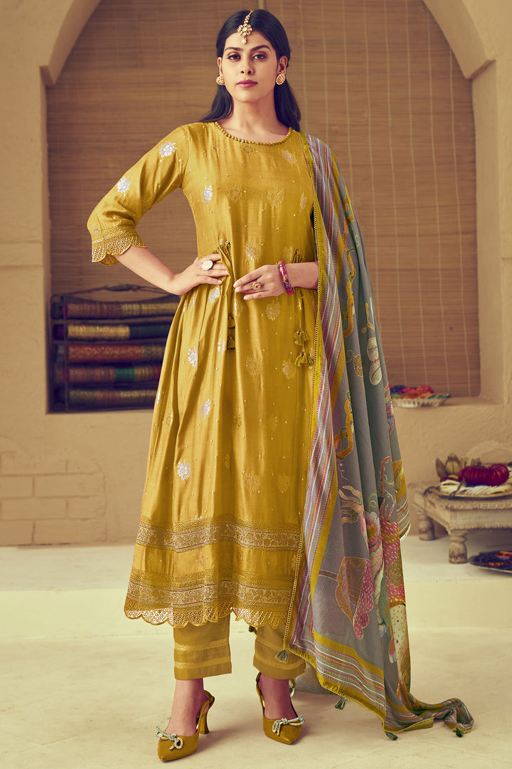 Pure Muslin Jacquard Sequence Embroidery Party Wear Salwar Kameez