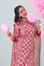 Load image into Gallery viewer, Pink Pure Cotton Katha Work With Hand Block Print Casual Salwar Kameez
