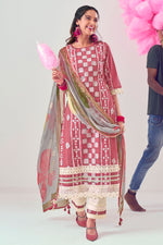 Load image into Gallery viewer, Pink Pure Cotton Katha Work With Hand Block Print Casual Salwar Kameez
