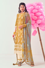 Load image into Gallery viewer, Mustard Pure Cotton Katha Work With Hand Block Print Casual Salwar Suit
