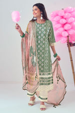 Load image into Gallery viewer, Sea Green Pure Cotton Katha Work With Hand Block Print Casual Suit
