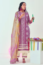 Load image into Gallery viewer, Pure Cotton Katha Work With Hand Block Print Casual Salwar Kameez In Purple Color
