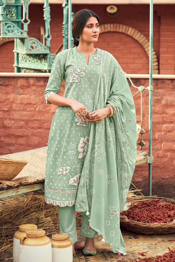 Sea Green Pure Cotton Block Print Salwar Kameez