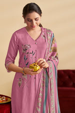 Load image into Gallery viewer, Pink Bemberg slub silk Trendy Digital Print Work Salwar Suit

