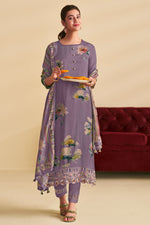 Load image into Gallery viewer, Purple Digital Print Work Salwar suit In Bemberg slub silk Fabric
