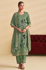 Load image into Gallery viewer, Bemberg slub Silk Function Wear Salwar Suit In Green Color With Digital Print Work
