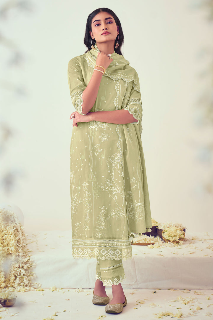 Sea Green Pure Cotton Embroidery Khadi Block Print Straight Cut Designer Salwar Kameez