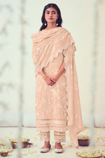 Load image into Gallery viewer, Peach Pure Cotton Embroidery Khadi Block Print Straight Cut Designer Salwar Kameez
