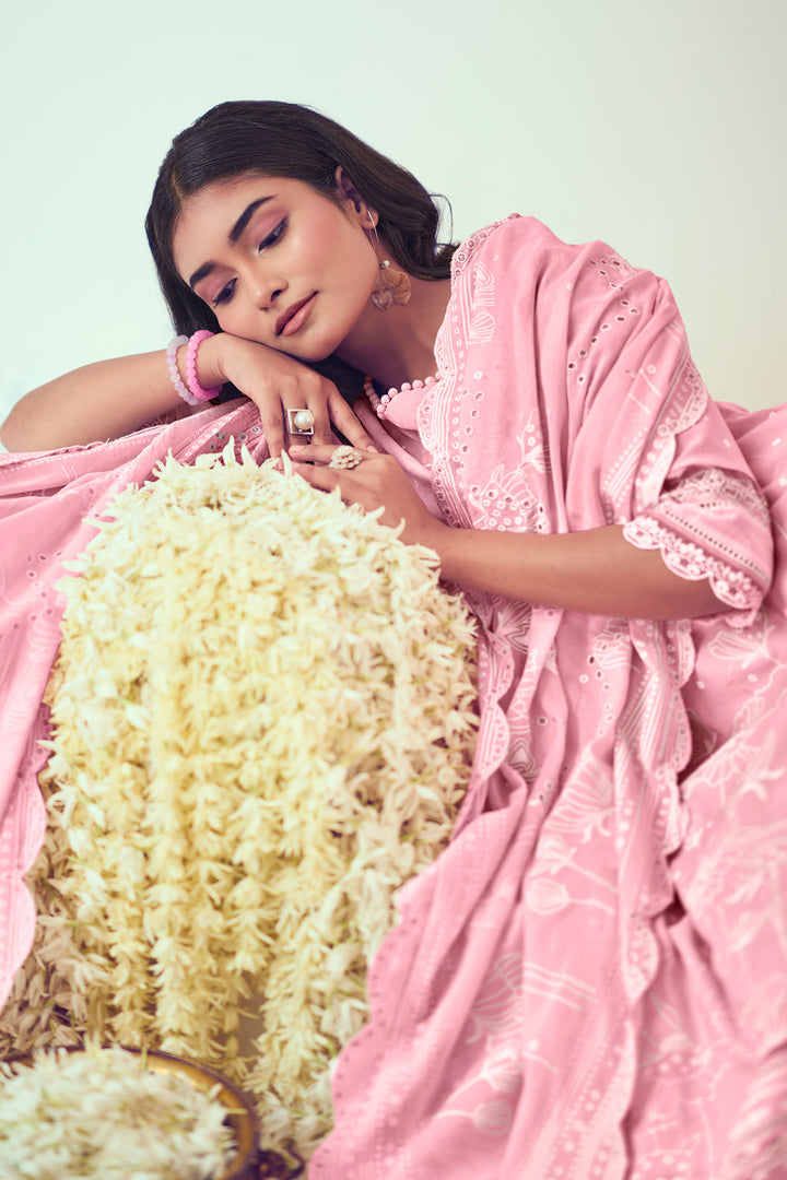 Pink Pure Cotton Embroidery Khadi Block Print Straight Cut Designer Salwar Suit