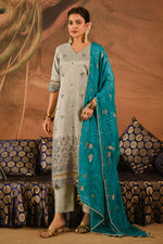 Load image into Gallery viewer, Beige Pure Tissue Self Jacquard With Embroidered Designer Salwar Suit
