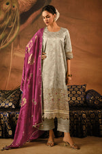 Load image into Gallery viewer, Beige Tissue Self Jacquard With Embroidered Designer Suit
