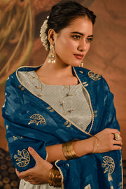 Beige Tissue Jacquard With Embroidered Designer Dress