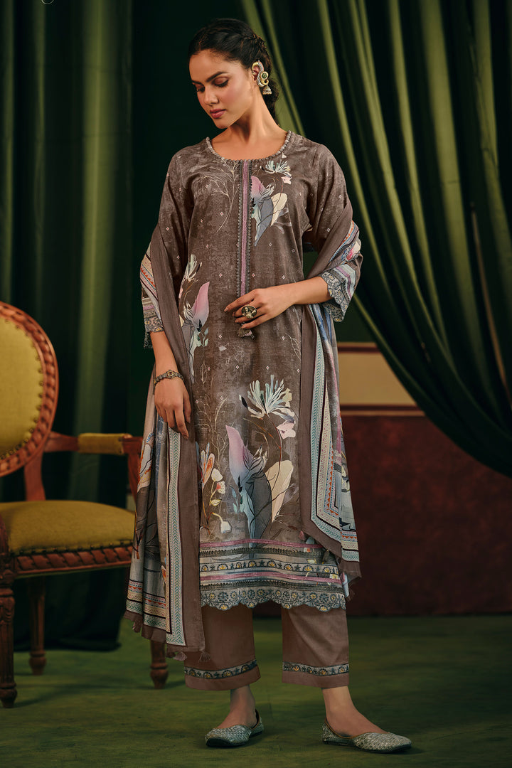 Brown Digital Print Casual Suit
